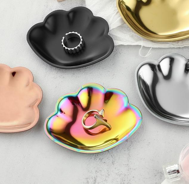 Beautiful Plating Metal Plates Stainless Steel Seashell Shape Small Decorative Tray Woman's Jewelry Organizer