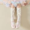 Cotton Girls Socks, Spring Thin Style In Tube Socks 3-Layer Lace Bowknot Charm Stackable for Kids 3-13T