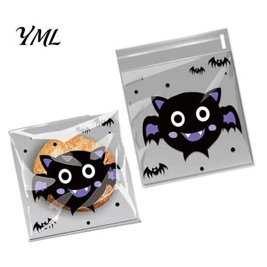 Small Plastic Bags for Treats 100 Pcs Halloween Treat Bags, Self Adhesive Seal Clear Candy Dessert Cute Cartoon Pouches Cookie Trick or Party