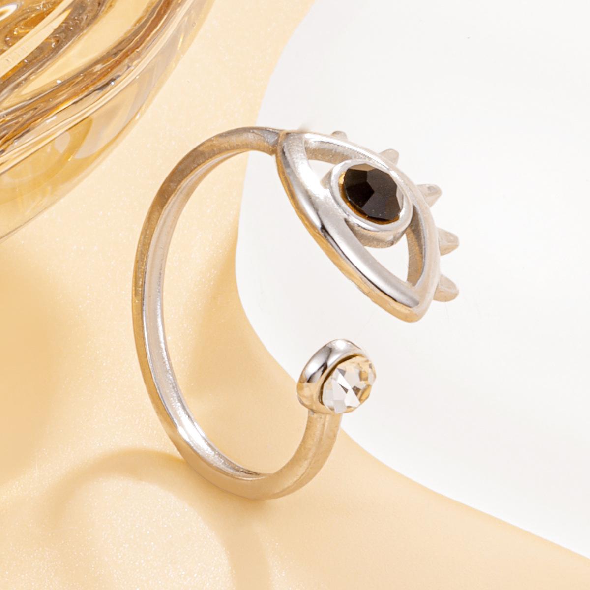 European & American Hip Hop Punk Rhinestone Magic Eye Ring - Women s Black Eye Stainless Steel Open Ring