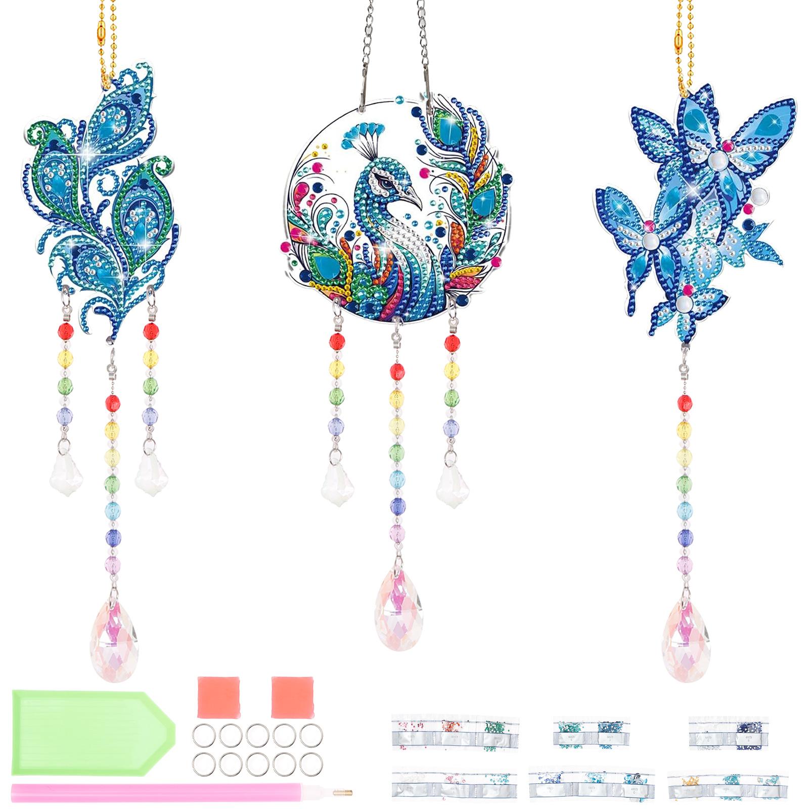 

3Pc DIY Diamond Art Kit Sun Catcher DIY Crystal Wind Chime Set Wind Chime Making Kit Crystal Diamond Suncatcher for Window Decor