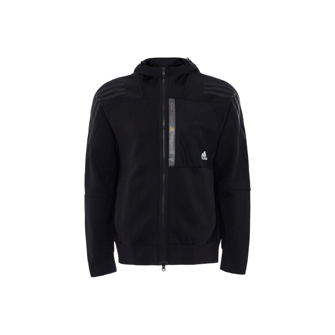 adidas Solid Color Knit Hooded Multi-Pocket Jacket Men s Black HE7404 S