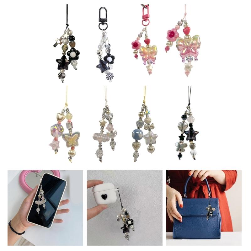 Goth Y2K Phone Charm Pendant Keychain Sweet Star Flower Cellphone Chain Strap Lanyard for Women Bag Camera Accessories