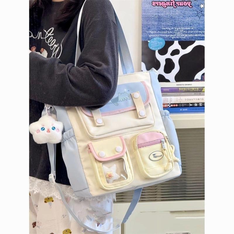 Contrast color cute bag high value student class tutoring bag handbag girl shoulder bag messenger bag