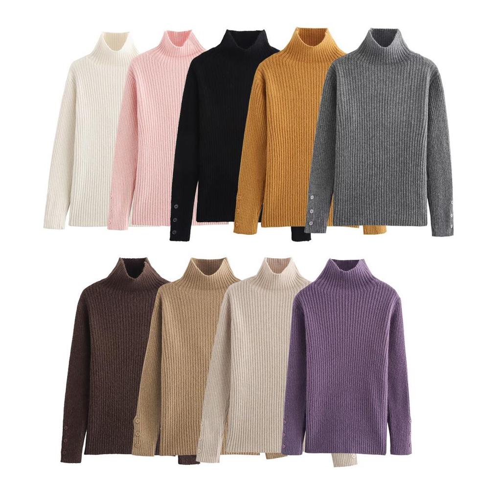 2024 Fall Women's Multi-Color Ribbed High Neck Pullover Sweater