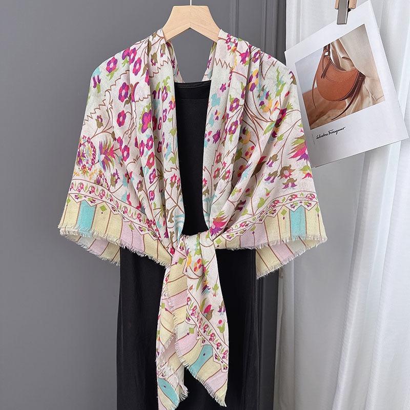 

Fashion Oversized Square Patchwork Vintage Floral Viscose Shawls And Wraps Beach Pashmina Stole Bufandas Muslim Sjaal 135*135Cm