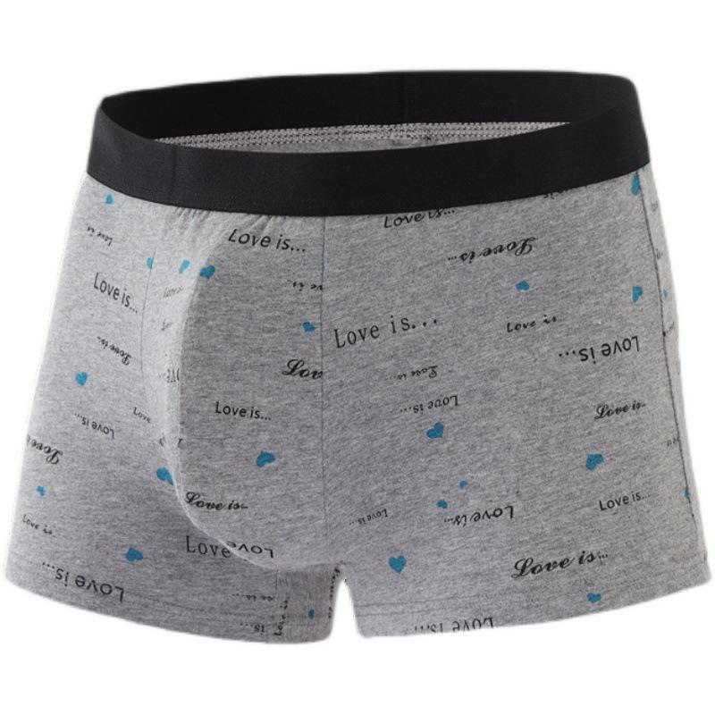 Men's Cotton Boxer Shorts: Peach Heart Print, Breathable, Trendy Double-Layer, Four-Corner Design, Large Size