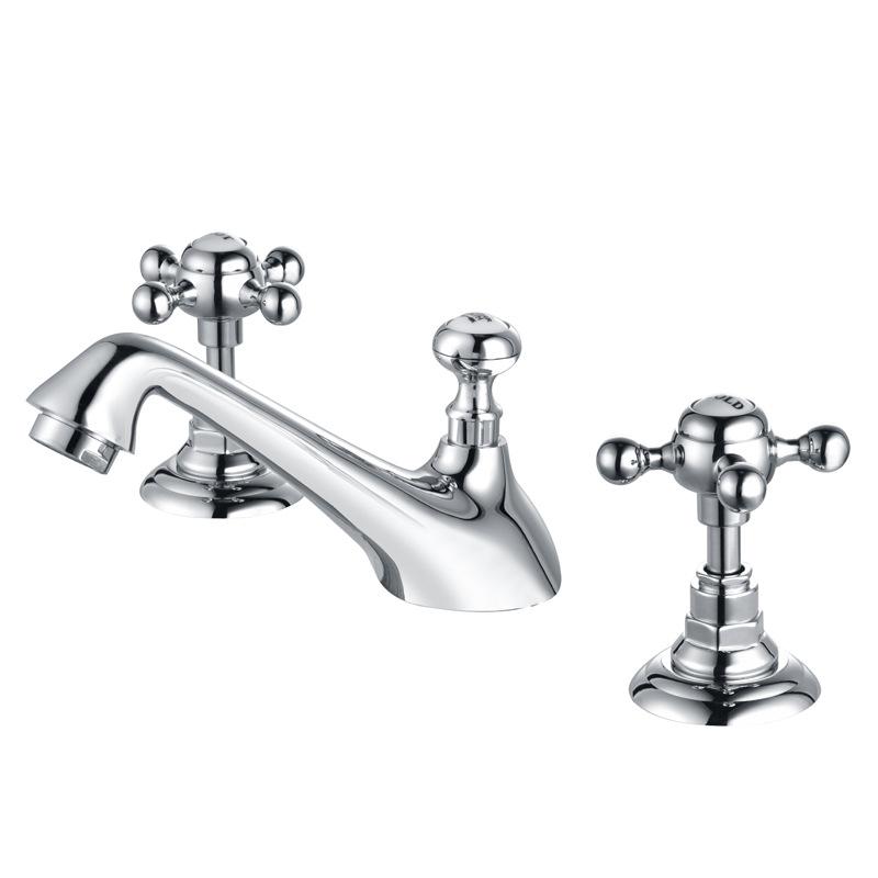 

Basin Mixer American Style Bathroom Basin Faucet 8 inch Widespread Lavatory Mixer Tap Brass Three Hole Sink tap Gold Cross Lever