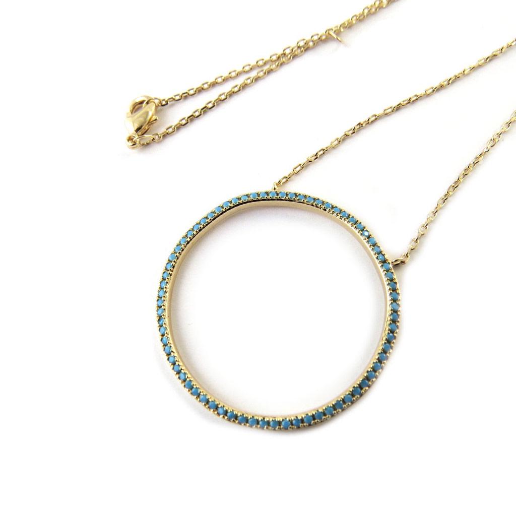 Les Trésors De Lily [N7158] - Gold Plated 'Navajos' Turquoise Gold Plated Necklace (circle)