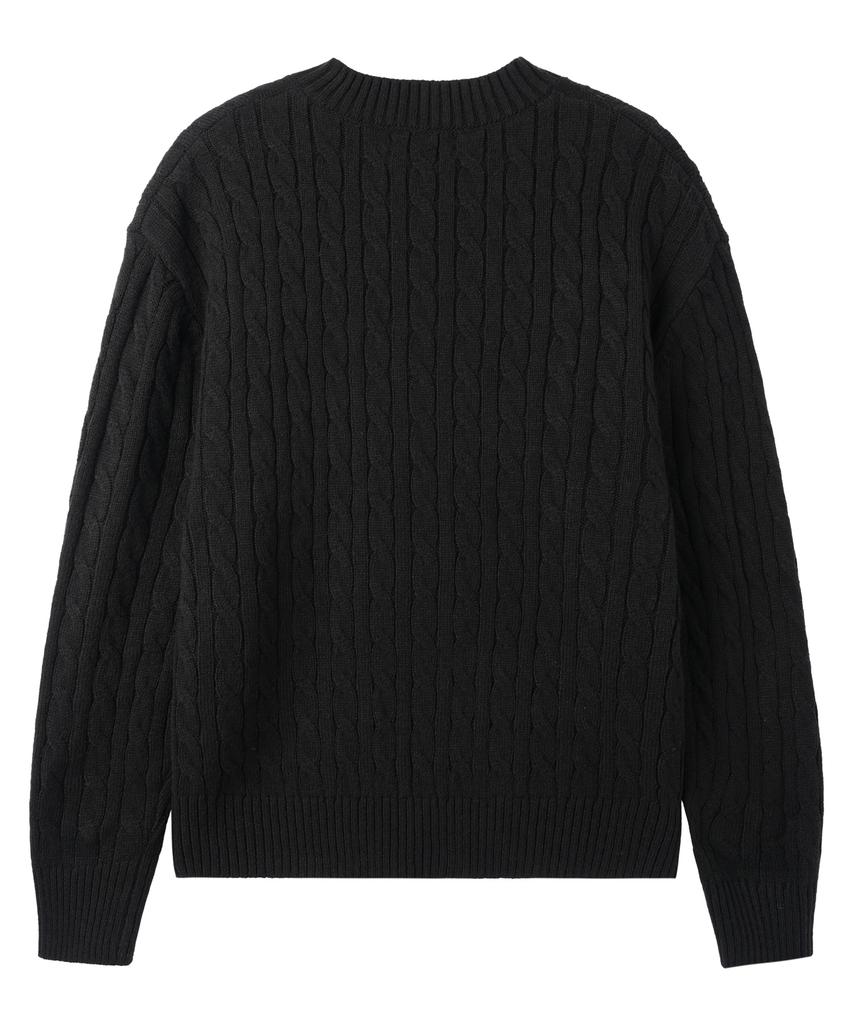 BAKKEN Point Logo Pendant V-Neck Cable Knit Bk8941_Black