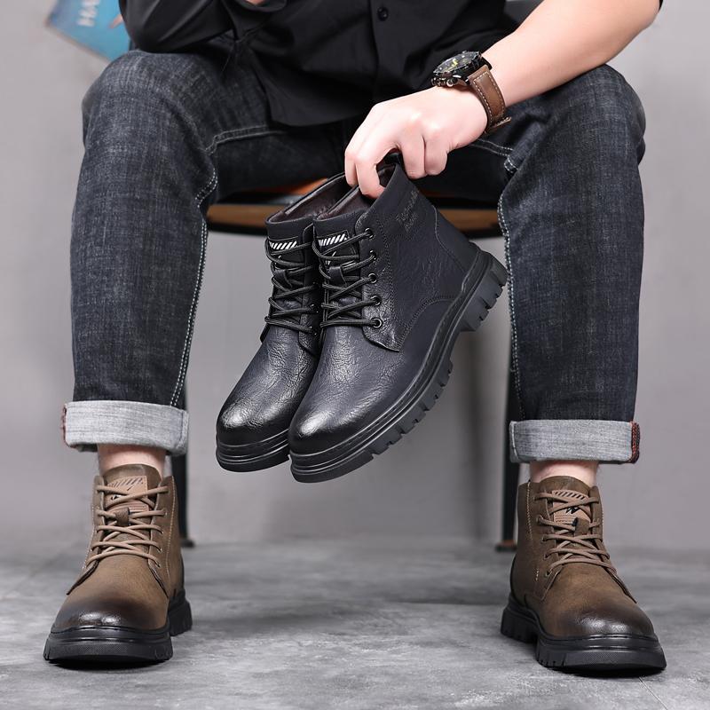 Fashion Fashion Men's Casual Leather Walking Boots Design High Top Outdoor Shoes New Men Motorcycle Boots All-match Comfy Ankle Boots