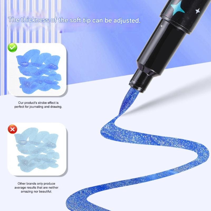 Glitter Marker Pen Set with Storage Case, Art Markers for Journaling, Card Making, Coloring, Lettering and Paper Crafts