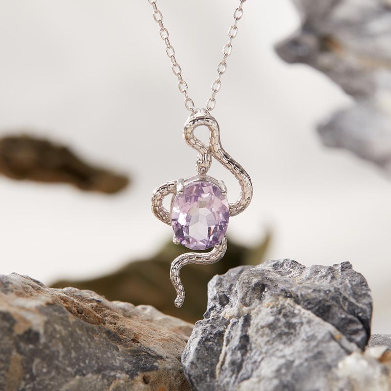 Zodiac Snake Natural Colored Treasure Topaz Amethyst Pendant Necklace S925 Sterling Silver Inlaid Xiaohongshu Earrings