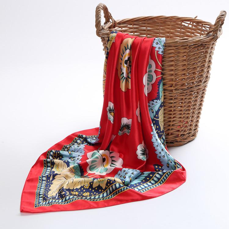 [BYSIFA] New Spring Silk Scarf Shawl Fashion Accessorries Muslim Women Head Scarf 90*90cm Elegant Leaves Pattern Square Scarves