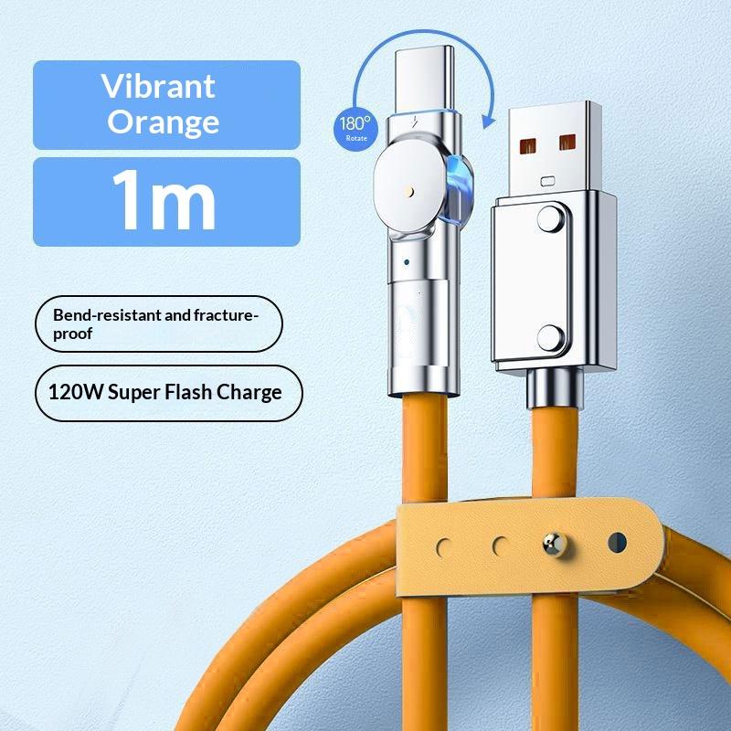 120W Fast Charge USB Type C Cable 180 ° Rotation Elbow Cable For Game Phone Charger USB Type C Cable