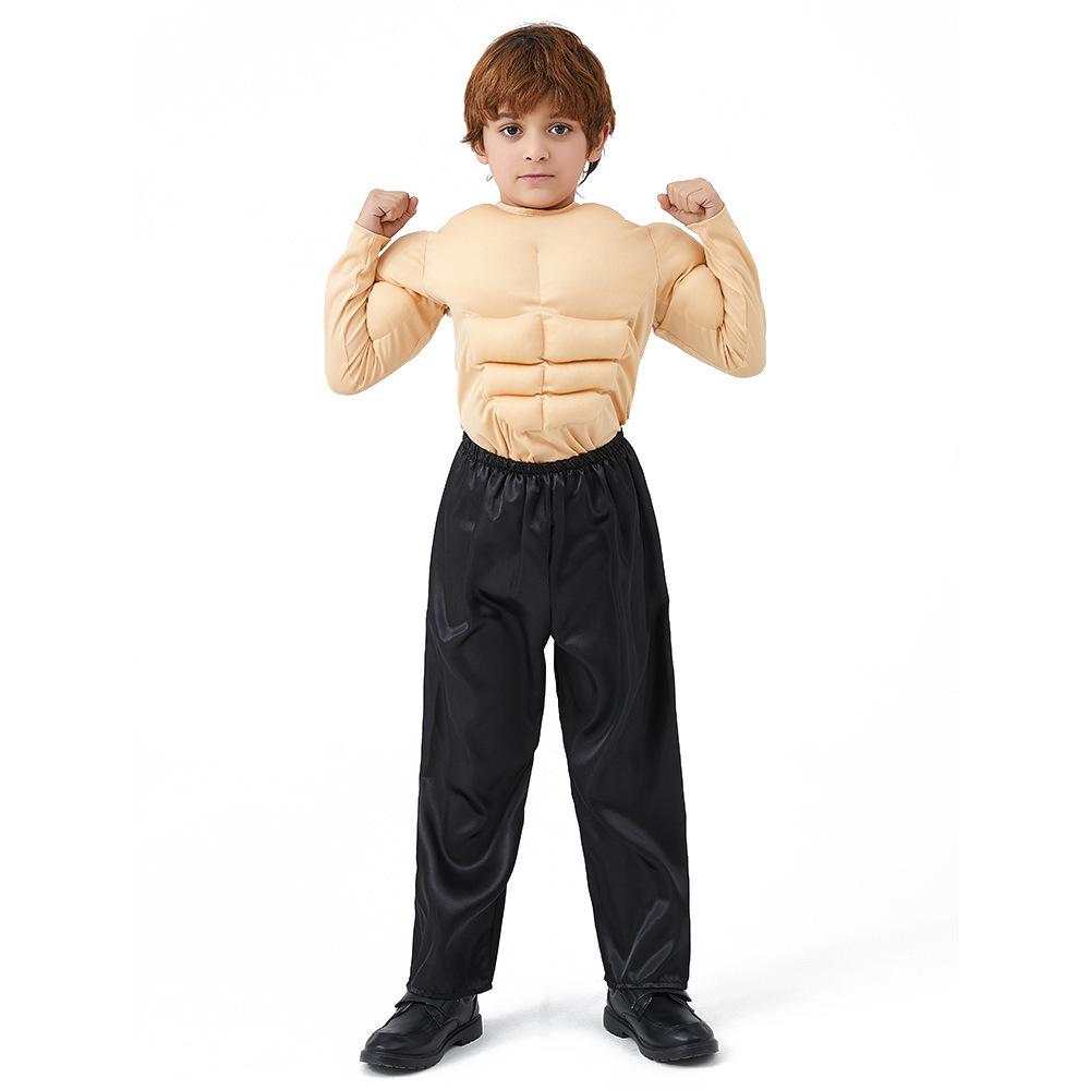 Muscle Man Cosplay T-Shirt with Fake Abs for Adults and Kids