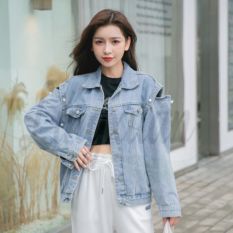 

2026 Spring Korean-Style Detachable Sleeve Casual Jacket/Vest - Niche Design Denim Top Large светло-синий