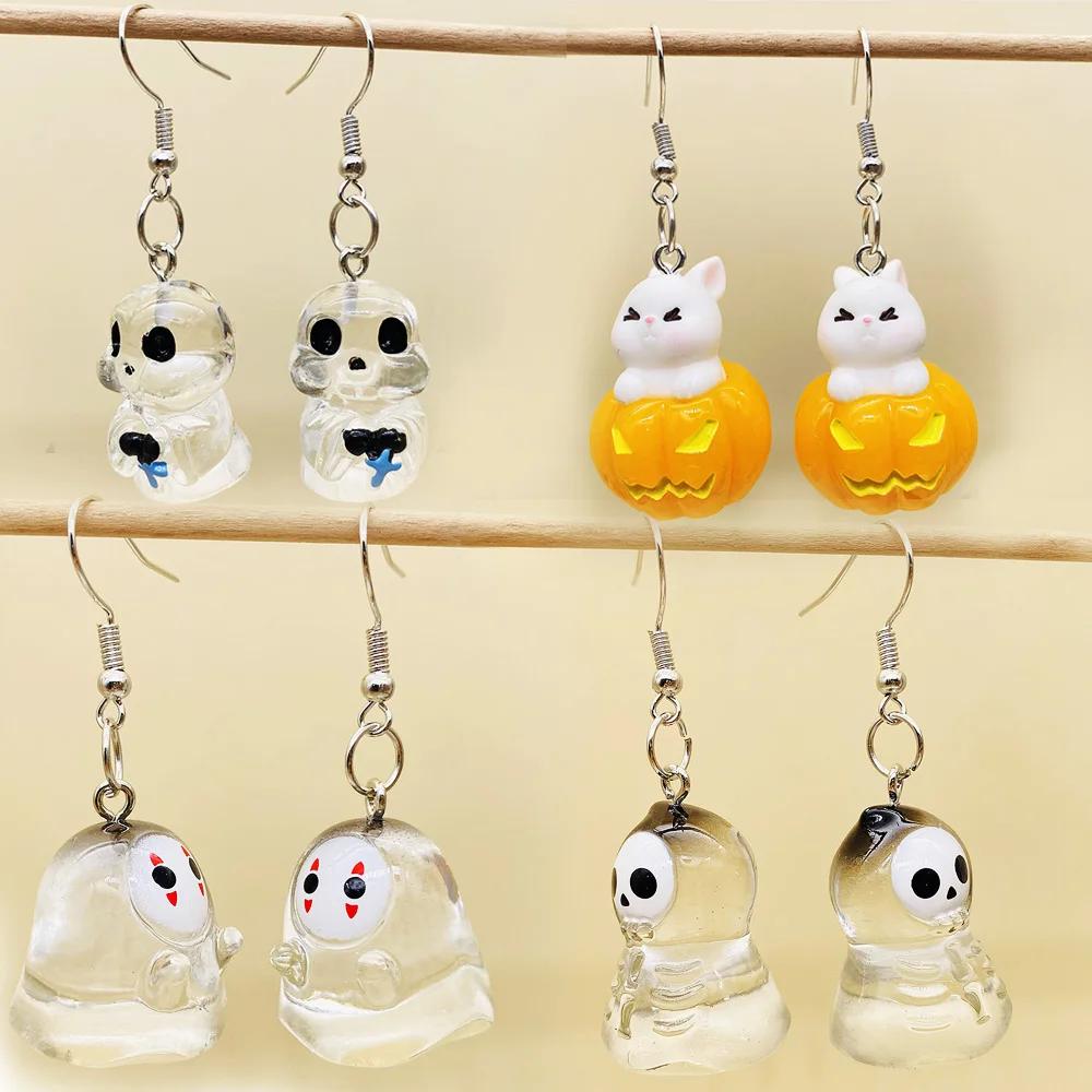 Charming Halloween Ghost Pumpkin Hoop Earrings Cute Rabbit Pumpkin Resin Drop Earrings Halloween Jewelry For Women