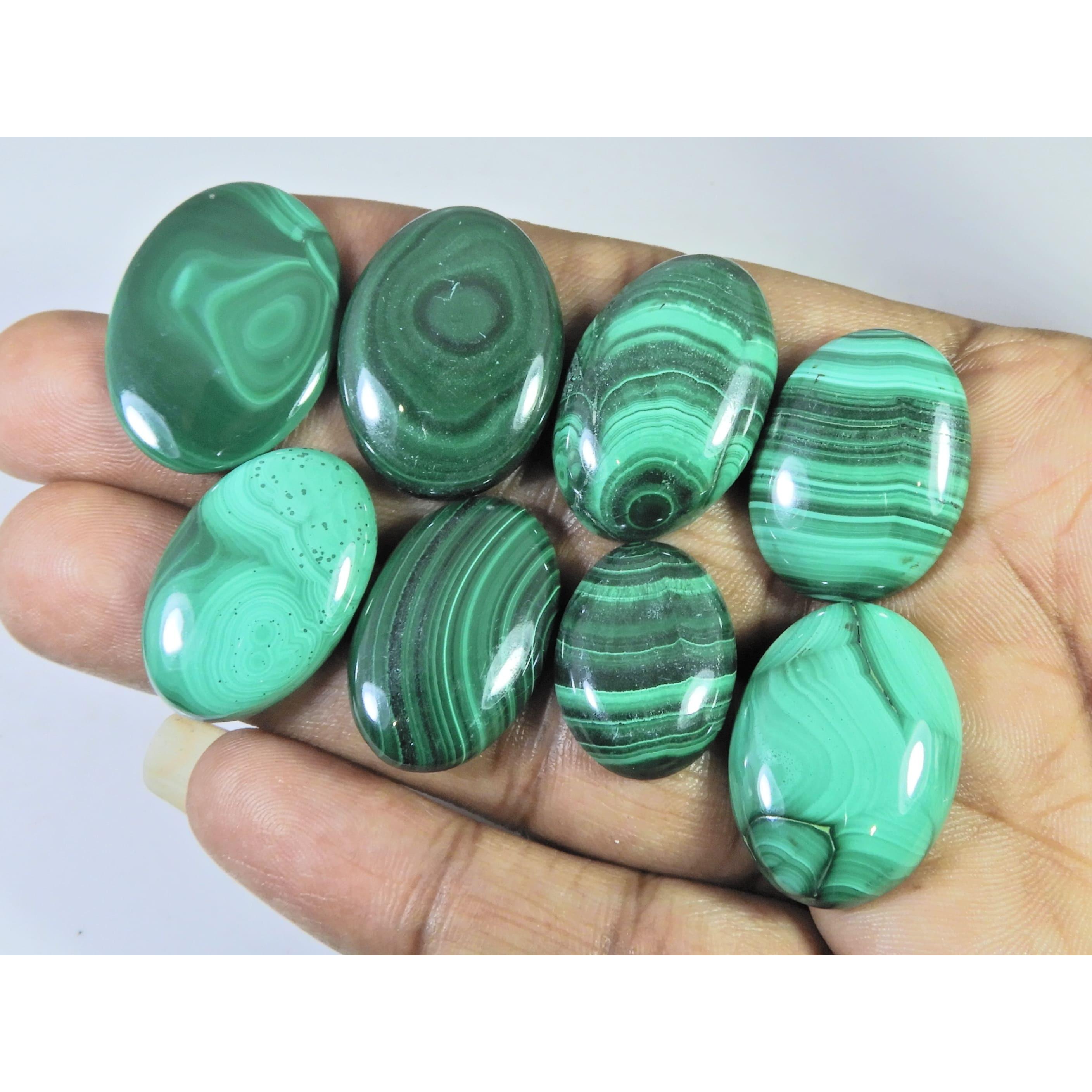 Natural Green Malachite Oval Cabochon Loose Gemstone 08 Pcs Lot 244Cts. C-1696
