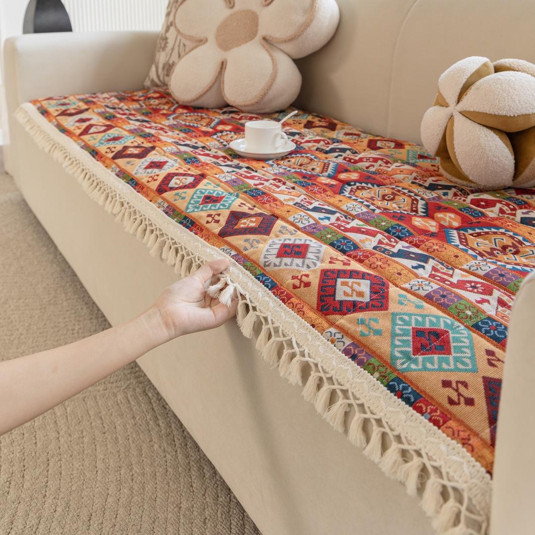 1 Stück Boho-Muster Steppung Strapazierfähiges Sofakissen, Rutschfeste Ganzjahres-Zweisitzer-Abdeckung Entwickelt für Wohnzimmer-Zweisitzer Vielfältige Verwendung Inländisch 70x70cm