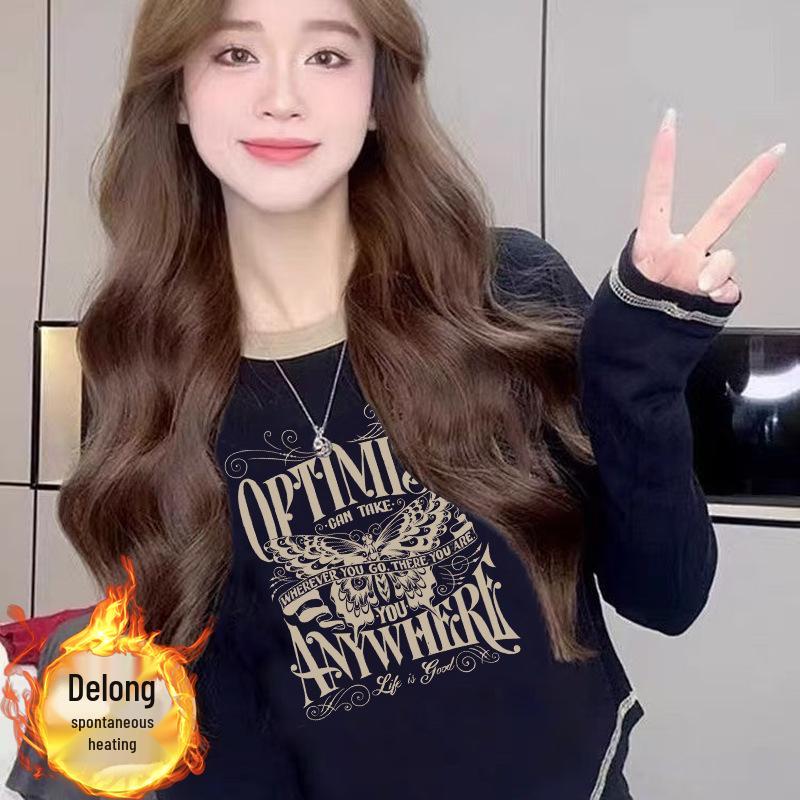 Women's 2024 Double-Sided Velvet Base Shirt - New Autumn/Winter Long-Sleeve Versatile Chic T-Shirt