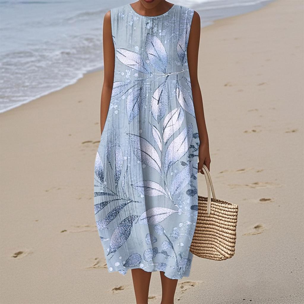 Women's Fashion Casual Sleeveless Round Neck Floral Elegant Temperament Dress