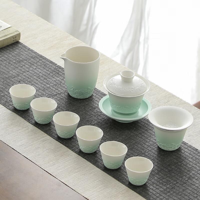 Leinuo Gradient Green Coarse Pottery Tea Set (9-Piece)