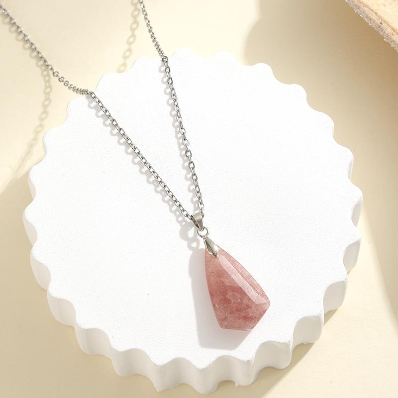 1pc Natural Stone Geometric Shape Pendant Necklace Amethyst Pink Crystal Charm Pendulum Necklace Jewelry Gifts