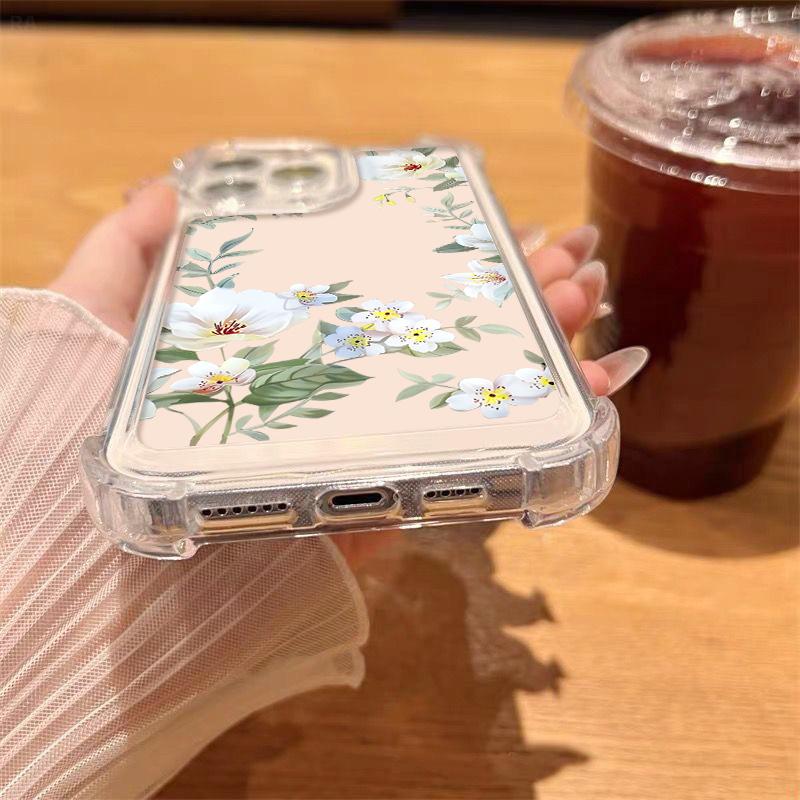Dla iPhone 16E 16 Pro Max 15 14 Pro 13 12 11 Etui Obudowa Wzór Kwiatowy Przezroczysty Odporne na Wstrząsy Ochrona Obiektywu Miękki Silikon Cienkie Etui na Telefon