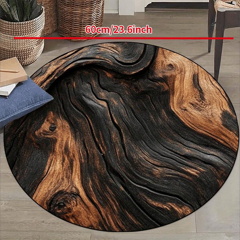 Creative Wood Texture Round Carpet Soft Non-Slip Tree Stump Area Mat Aesthetic Nature Style Rug for Entryway Home Office Washable
