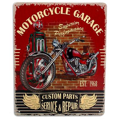 [A0296] - Retro Metal Sign 'Motorcycle Garage' Red Black Vintage - 25x20 Cm