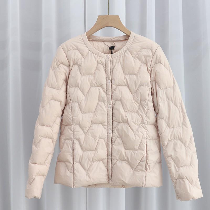 Womens Lightweight Short Down Jacket Inner Layer Round Neck Warm Outerwear Winter