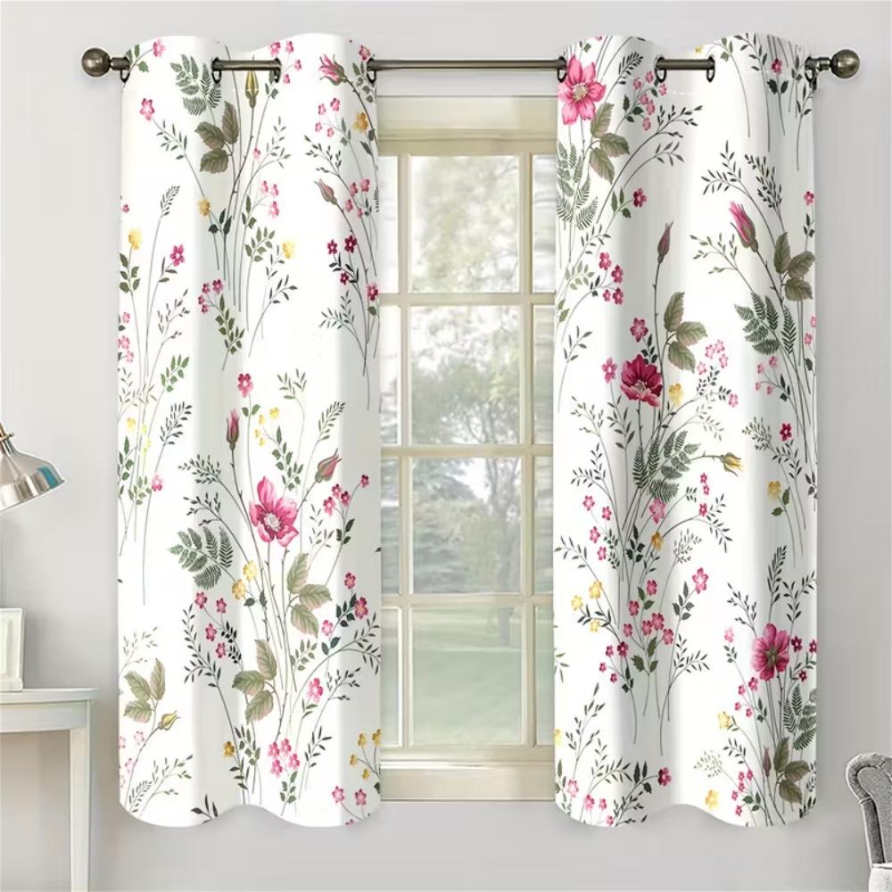 Vikama Spring Summer Fresh Floral Print Curtains Privacy Protecting Home Decor Living Room Bedroom Study Bathroom Curtain Polyester Washable Ready