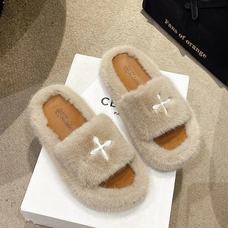 

Плюшевые тапочки на толстой подошве, женские осенне-зимние новые домашние и уличные мягкие удобные хлопковые тапочки, нескользящая повседневная обувь 37 хаки