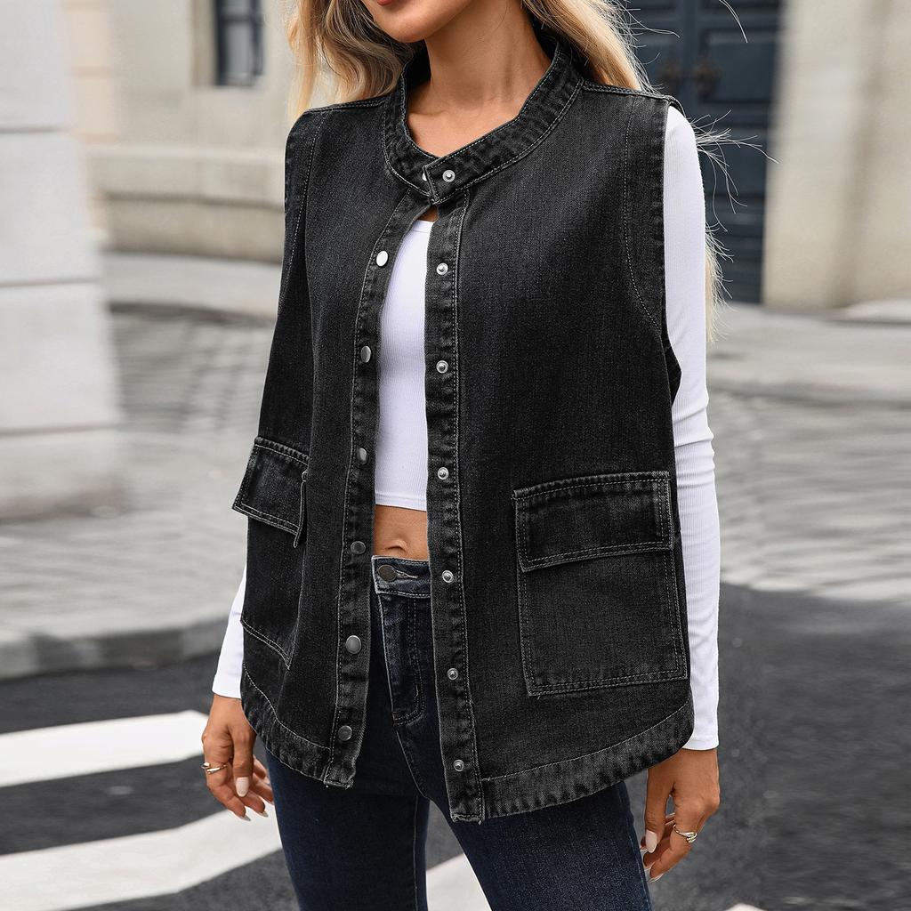Women's Fashion Casual Solid Color Denim Jacket Short Top