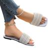 Xiaoxiangfeng Flat-bottomed Large-size Slippers Women's Head Rhinestone Colored Pearl One-character Flat-bottomed Sandals Slippers