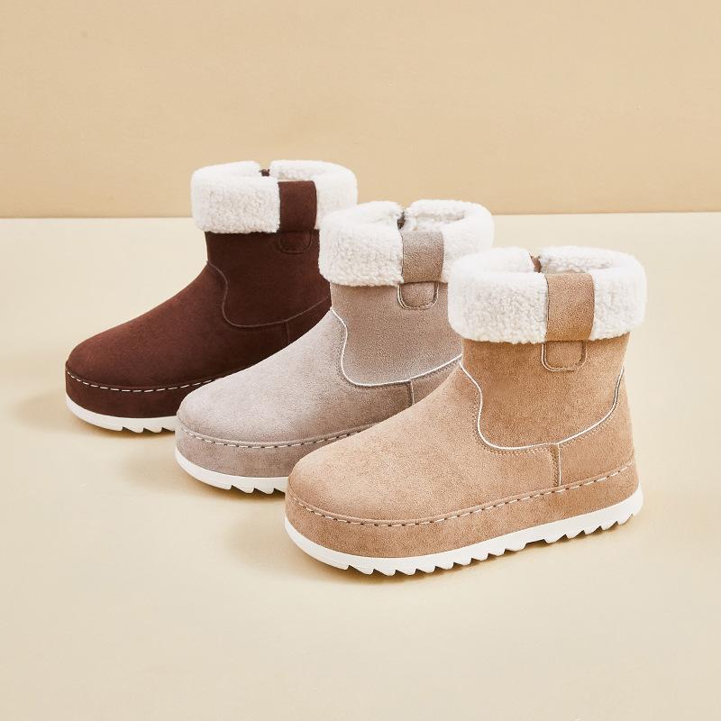 Women's Winter Warm Snow Boots Fuzzy Faux Suede Walking Shoes for Women Casual Anti-Slip Comfortable Chunky Platform Short Booties With Faux Fur Lined