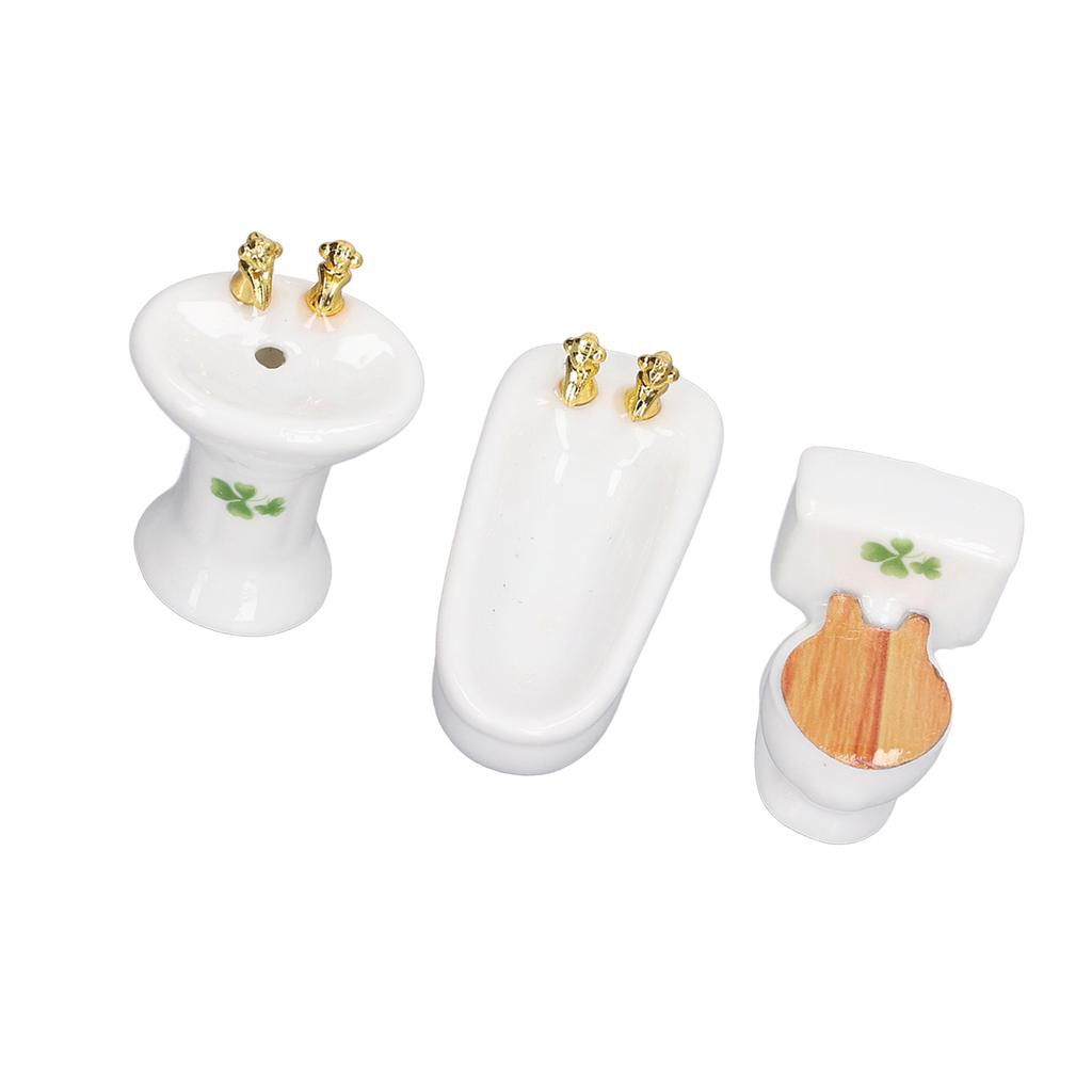 3Pcs Puppenhaus Miniatur Badezimmer Set Keramik Simulation Badewanne Toilette Waschbecken 1/24 Puppenhaus
