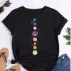 Women Moon Planet Print Fashion Tee Shirts Casual Round Neck Short Sleeve Streetwear Female T-Shirt Vintage Tops