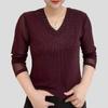 Women's Thin V-neck Mesh Stretch T-shirt Shiny Rhinestone Beads Long-sleeve Slim-fit Blouse Soft Skin-friendly Pullover T-shirt