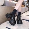 Super Thick-soled Heeled Lace-up Single Shoes Women's Spring and Autumn Muffin Round Head Shoes Small Leather Shoes