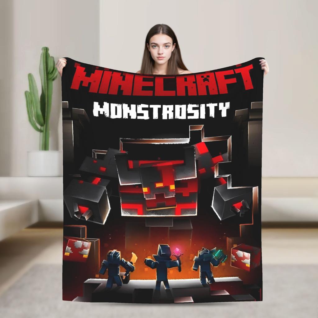 Super Soft Plush Bedding Throws Cartoon Mines Pixels Game  Blankets  For Couch Bed Camping Flannel Bedspread Bed Cover