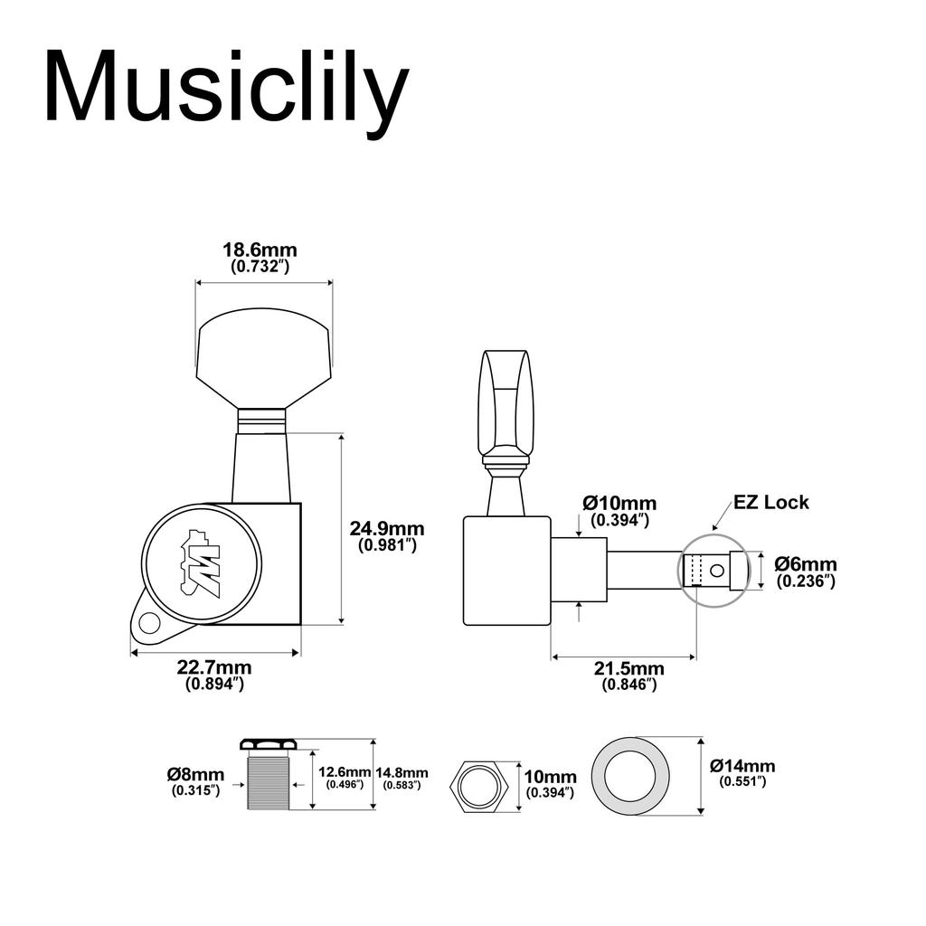 Wilkinson E-Z-LOK Left-Handed 6-Piece Tuner Set for Fender Strat/Telecaster Electric Guitars, Gold