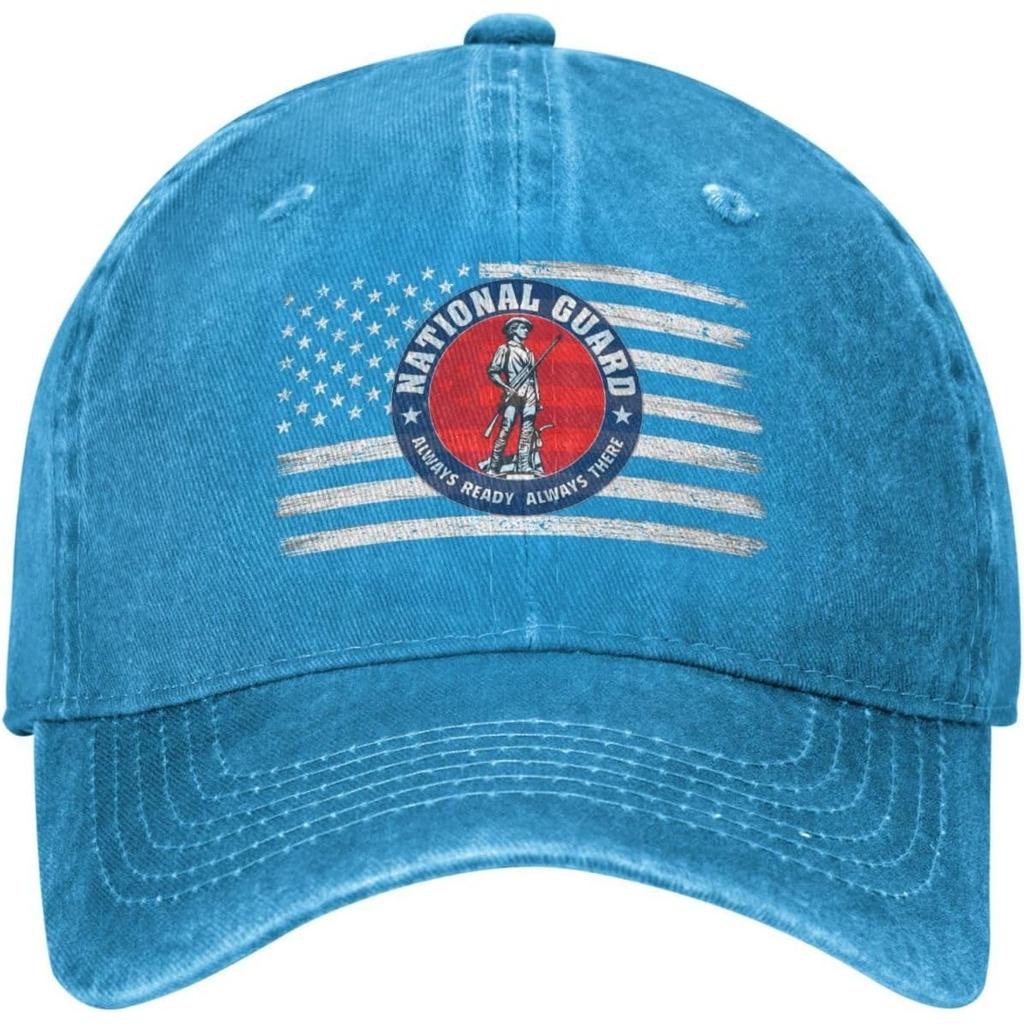 National Guard American Flag Soldier Baseball Cap Vintage Washed Denim Style Dad Hat Adjustable