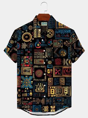 Cămașă de vară pentru bărbați cu imprimeu 3D, Artă Geometrică, Cămașă Grafică, Cămăși Casual Hawaiene, Cu Nasturi, Mânecă Scurtă