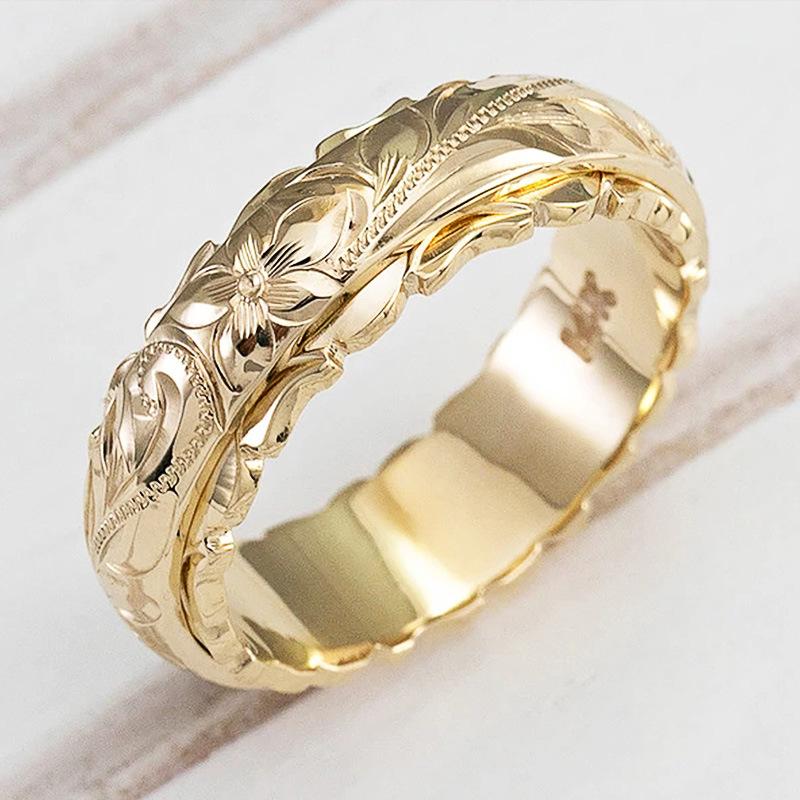 Metal CopperColor Caved Pattern Women Thin Rings Temperament Wedding Bands Accessories Fashion Versatile Jewelry