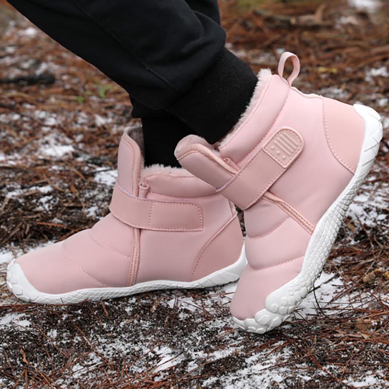 Kinder 2025 Neue Barfuß-Schneestiefel mit breiter Zehenbox Jungen Mädchen Winter Minimalistische Wasserdichte Sneakers Mädchen Jungen Rutschfeste Warme Schneestiefel