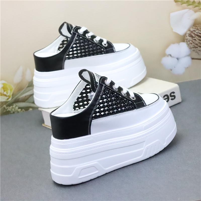 Fashion 10CM 12CM Air Mesh PU Synthetic Microfiber Leather Flats Women Sandals Slipper Chunky Sneakers Slippers Platform Wedge Shoes