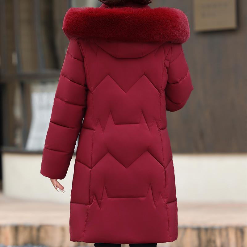 Wintermäntel für Frauen mittleren Alters mit Kapuze, Kunstpelzkragen, Oberbekleidung, locker, elegant, Übergröße, lange Parkas, dicke, warme Damenjacken