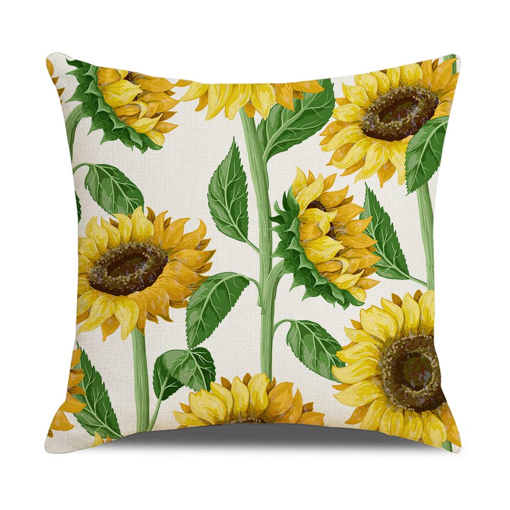 New Home Soft Furnishings Nordic Yellow Sunflower Sunflower Linen Printed Square Pillowcase